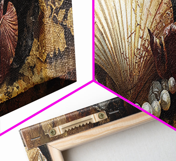 Ornamental Shell and Pearl Composition Canvas Print, Baroque Art, Gallery Wall, Living Room Decor, Oil Painting, Ornate, BAO-3x1-62