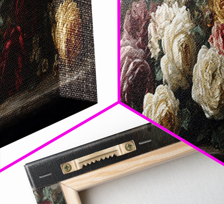 Dark Floral Arrangement Framed Canvas Print, Baroque Art, Room Decor, Living Room Decor, Fine Art, Ornate, Digital Wall Art, BAO-3x1-68