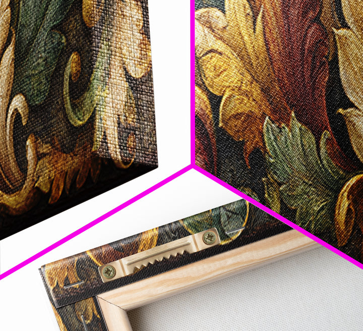 Carved Acanthus Leaf Ornament Study Framed Canvas Print, Baroque Art, Maximalist Wall Art, Living Room Decor, Fine Art, Ornate, BAO-3x1-7
