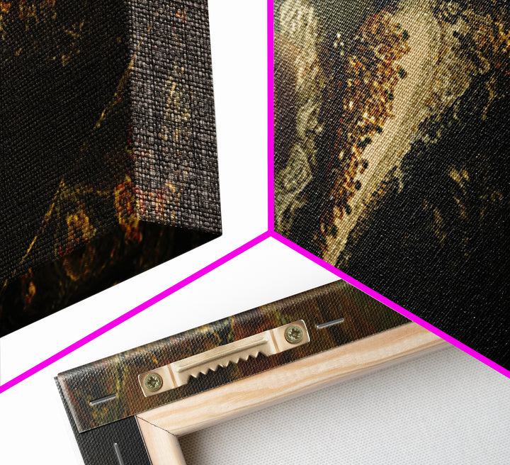 Classical Portrait with Lace Collar and Jewel Canvas Print, Baroque Art, Poster, Living Room Decor, Fine Art, Ornate, BAO-3x1-71