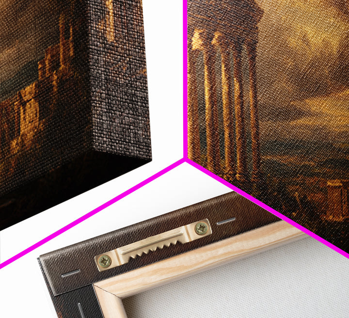 Classical Ruins Beneath a Dramatic Sky Canvas Print, Baroque Art, Minimalist Decor, Living Room Decor, Fine Art, Ornate, BAO-3x1-83