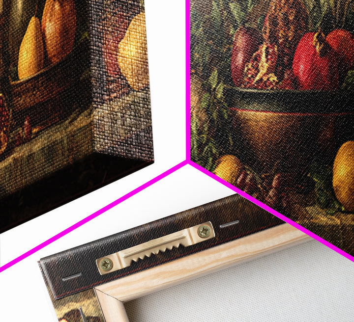 Dramatic Fruit Still Life Framed Canvas Print, Baroque Art, Living Room Wall Art, Living Room Decor, Oil Painting, Ornate, BAO-3x1-89