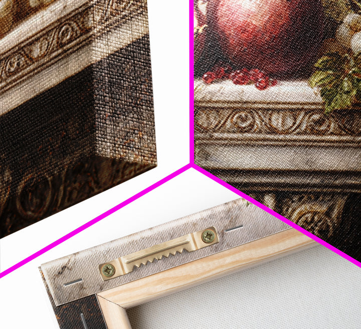 Pomegranate and Grapes on a Marble Ledge Canvas Print, Baroque Art, Luxury Decor, Living Room Decor, Fine Art, Ornate, BAO-3x2-12