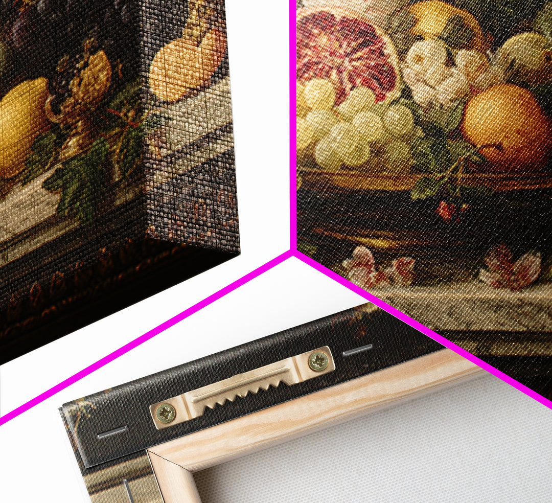 Lavish Banquet Fruit Composition Framed Canvas Print, Baroque Art, Textured Painting, Living Room Decor, Fine Art, Ornate, BAO-3x2-24
