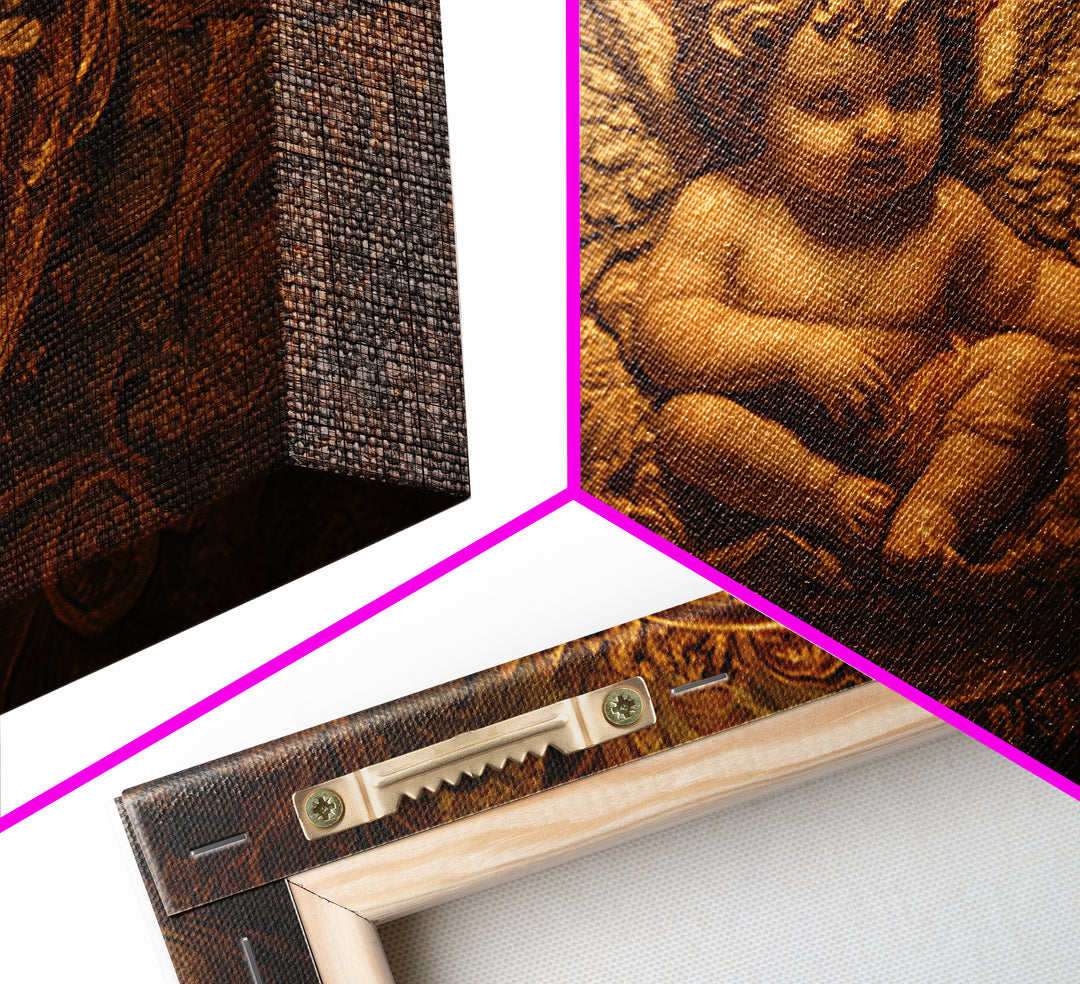 Ornate Cherub Figure Surrounded by Clouds and Canvas Print, Baroque Art, Printable Wall Art, Living Room Decor, Ornate, BAO-3x2-30