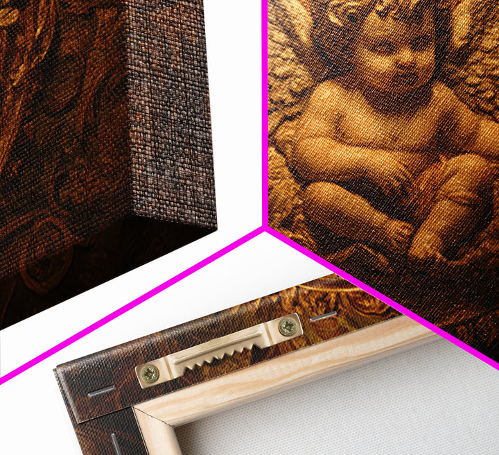 Ornate Cherub Figure Surrounded by Clouds and Canvas Print, Baroque Art, Printable Wall Art, Living Room Decor, Ornate, BAO-3x2-30