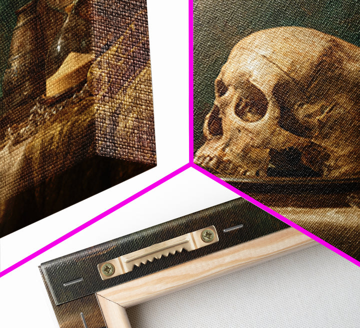 Skull and Hourglass Vanitas Still Life Canvas Print, Baroque Art, Printable Wall Art, Living Room Decor, Fine Art, Ornate, BAO-3x2-33