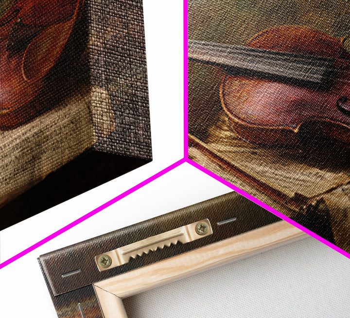 Baroque Violin and Sheet Music Still Life Framed Canvas Print, Baroque Art, Whimsical Decor, Living Room Decor, Ornate, BAO-3x2-39
