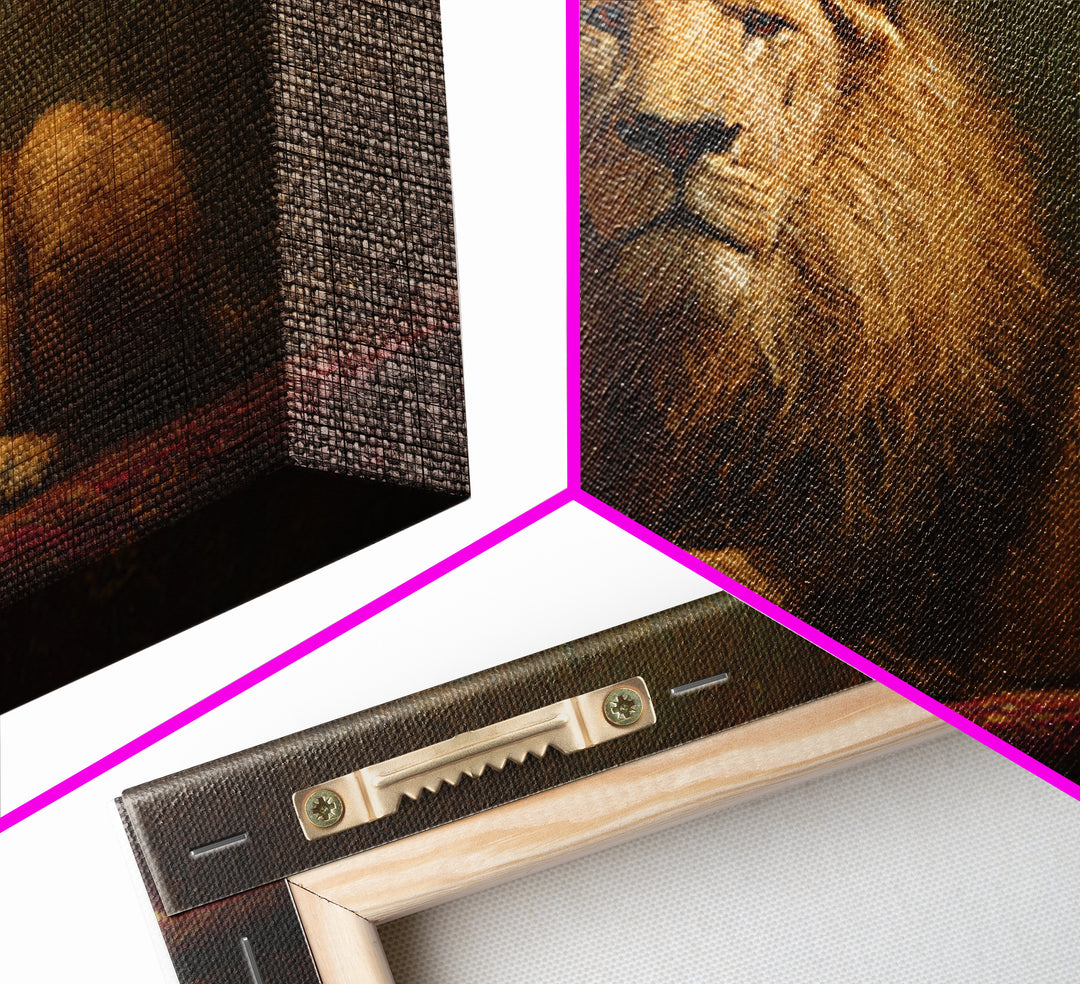 Royal Lion Portrait Framed Canvas Print, Baroque Art, Digital Wall Art, Living Room Decor, Fine Art, Ornate, Portrait Painting, BAO-3x2-45