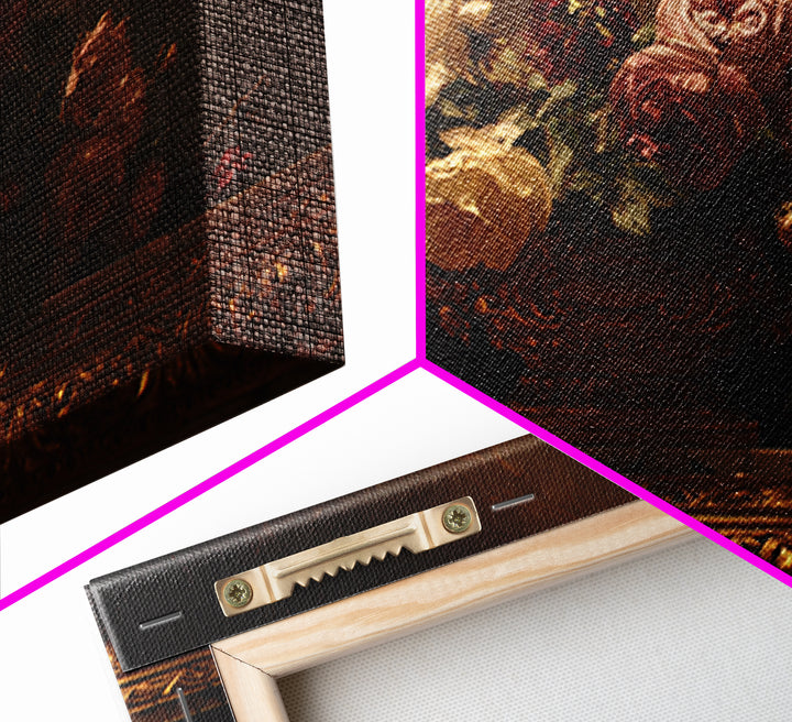 Golden Harp and Roses Framed Canvas Print, Baroque Art, Painting, Living Room Decor, Fine Art, Ornate, Living Room Wall Art, BAO-3x2-46