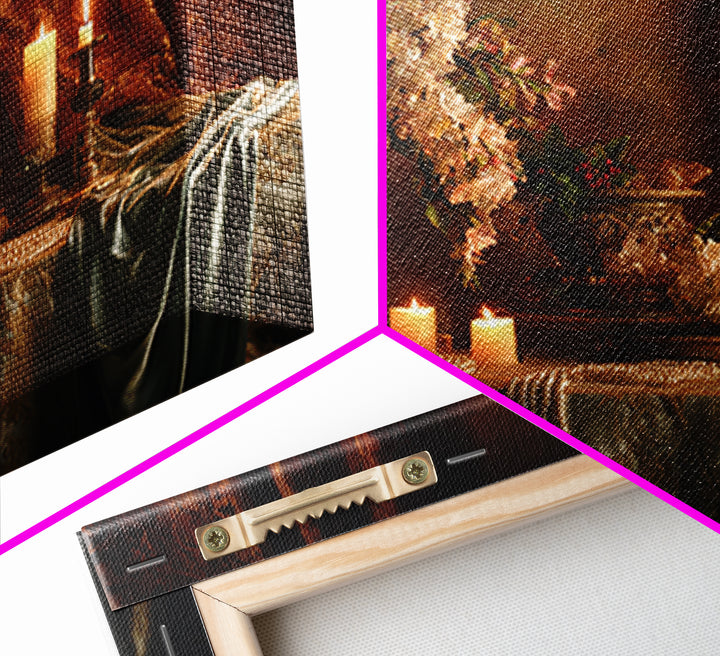 Velvet Drapery with Pearls Flowers and Candlelight Canvas Print, Baroque Art, Maximalist Wall Art, Living Room Decor, Ornate, BAO-3x2-55