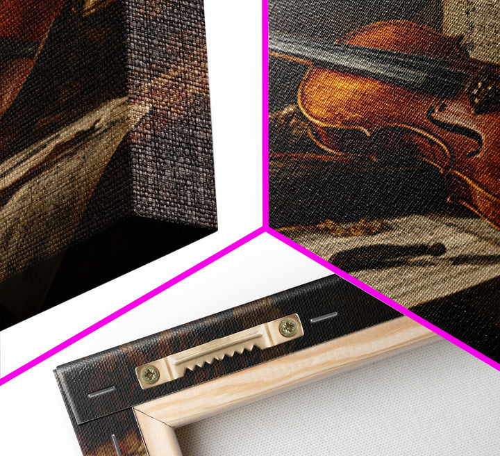Baroque Violin and Sheet Music Still Life Framed Canvas Print, Baroque Art, Neutral Decor, Living Room Decor, Fine Art, Ornate, BAO-3x2-63