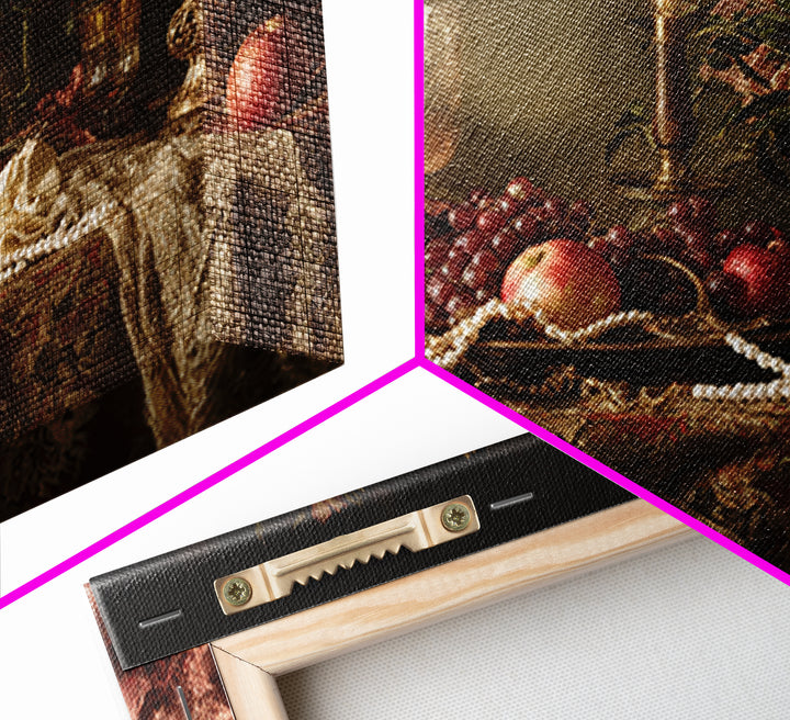 Velvet Drapery with Pearls Flowers and Candlelight Canvas Print, Baroque Art, Maximalist Wall Art, Living Room Decor, Ornate, BAO-3x2-7