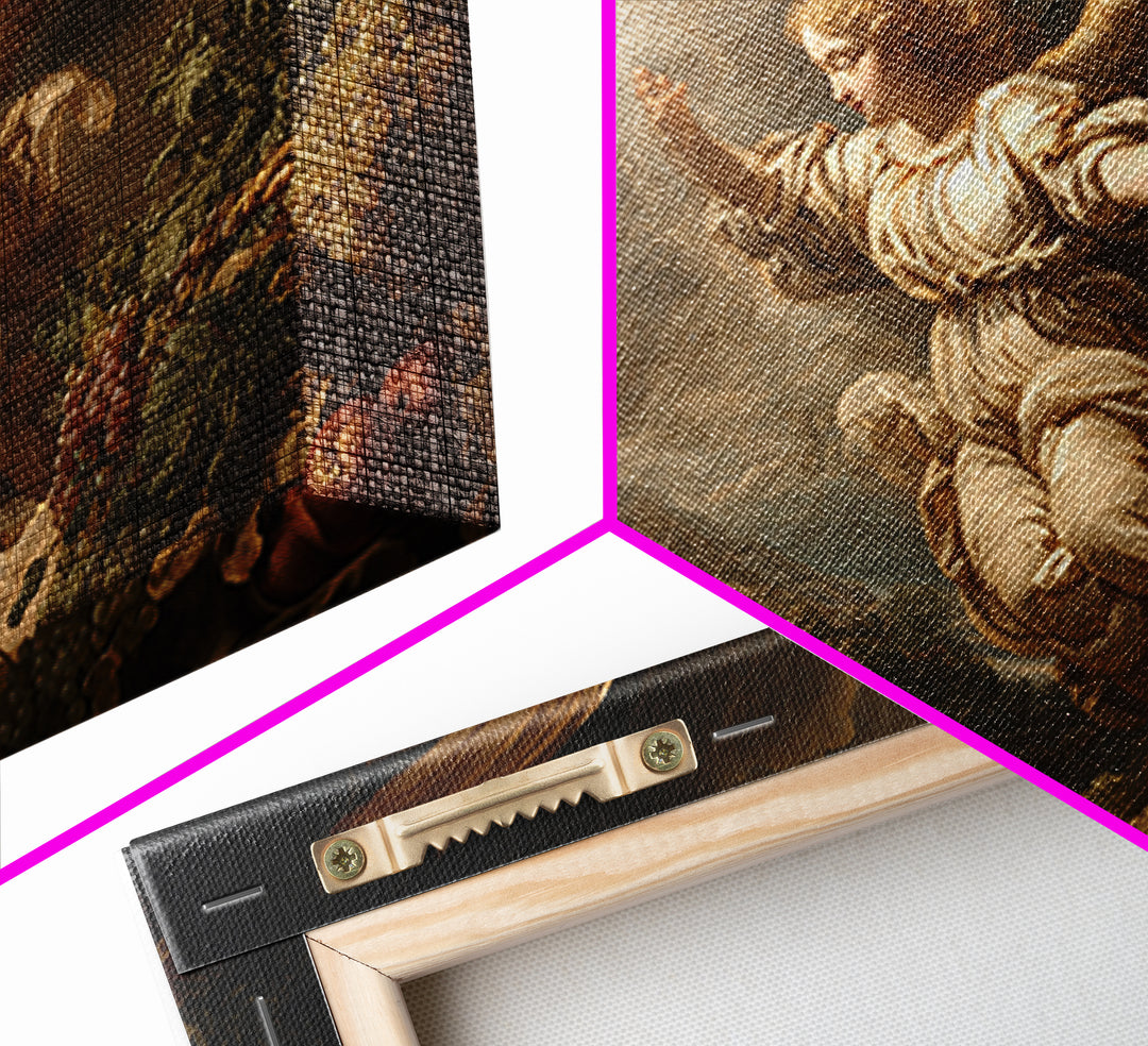 Gilded Angel Wings Emerging from Storm Clouds Framed Canvas Print, Baroque Art, 3d Wall Art, Living Room Decor, Oil Painting, BAO-3x2-82