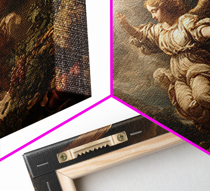 Gilded Angel Wings Emerging from Storm Clouds Framed Canvas Print, Baroque Art, 3d Wall Art, Living Room Decor, Oil Painting, BAO-3x2-82