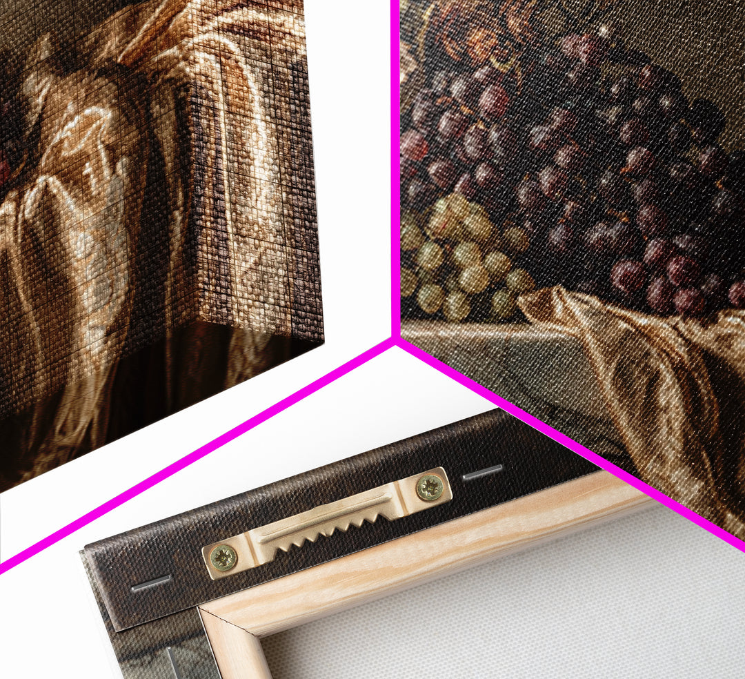 Pomegranate and Grapes on a Marble Ledge Canvas Print, Baroque Art, Moody Wall Art, Living Room Decor, Fine Art, Ornate, BAO-3x2-84