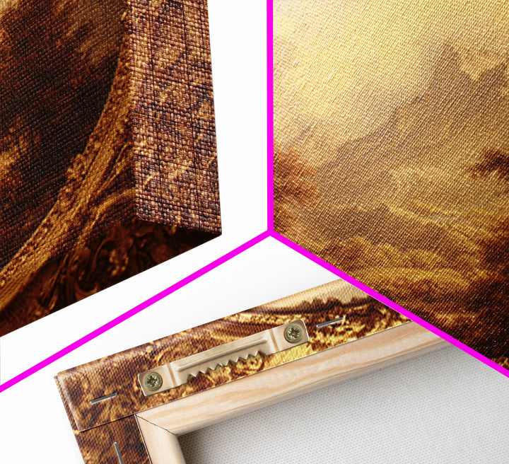 Ornate Gold Frame Illusion Around a Botanical Framed Canvas Print, Baroque Art, 3d Wall Art, Living Room Decor, Ornate, BAO-3x2-85