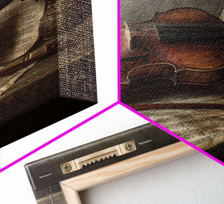 Baroque Violin and Sheet Music Still Life Framed Canvas Print, Baroque Art, Whimsical Decor, Living Room Decor, Ornate, BAO-3x2-87