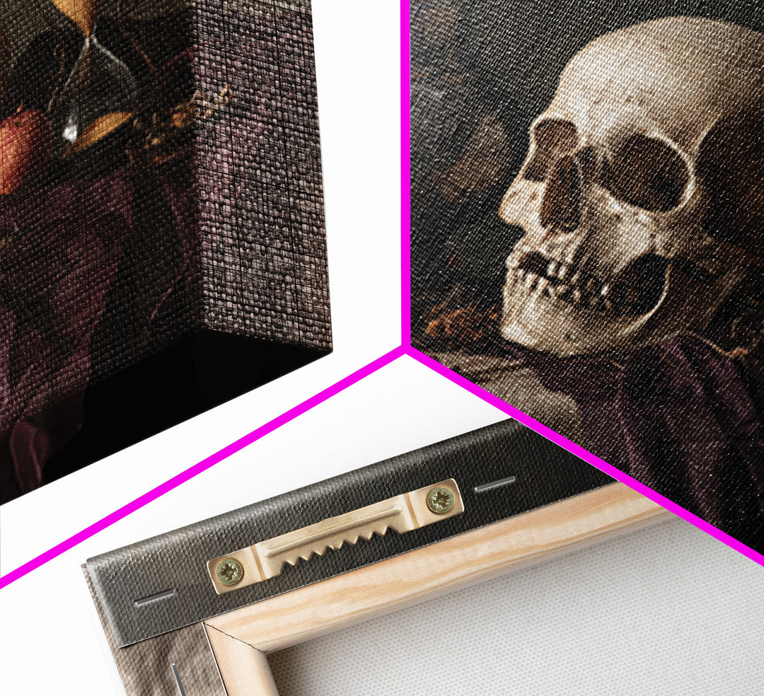 Skull and Hourglass Vanitas Still Life Framed Canvas Print, Baroque Art, Contemporary Art, Living Room Decor, Fine Art, Ornate, BAO-3x2-9