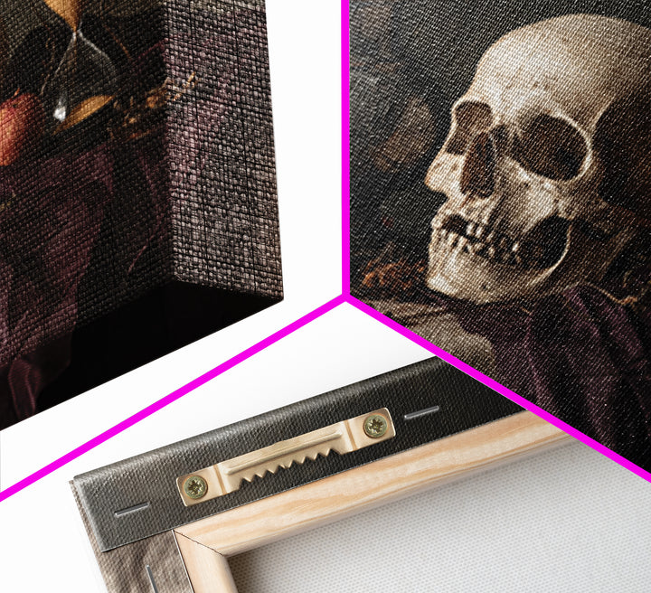 Skull and Hourglass Vanitas Still Life Framed Canvas Print, Baroque Art, Contemporary Art, Living Room Decor, Fine Art, Ornate, BAO-3x2-9