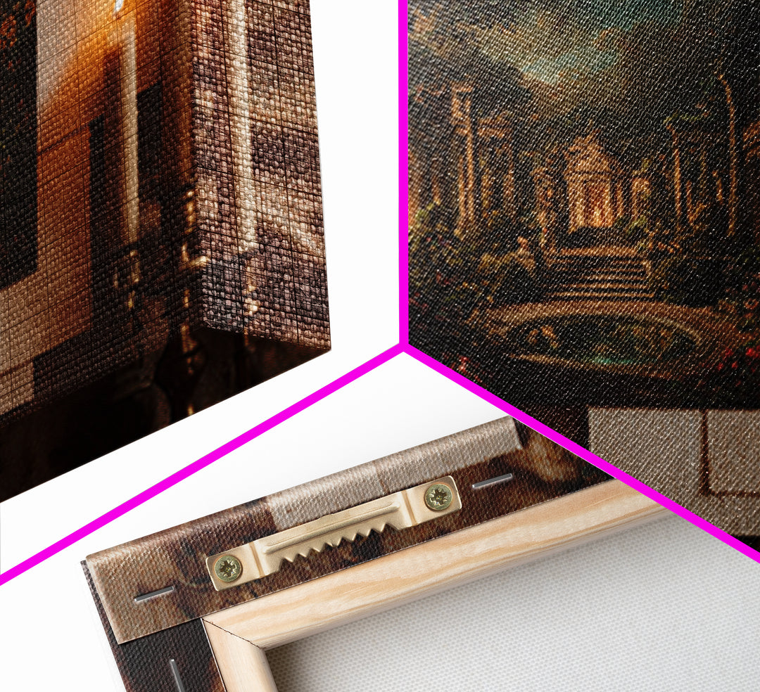 Classical Ruins Beneath a Dramatic Sky Framed Canvas Print, Baroque Art, Room Decor Aesthetic, Living Room Decor, Ornate, BAO-3x2-95