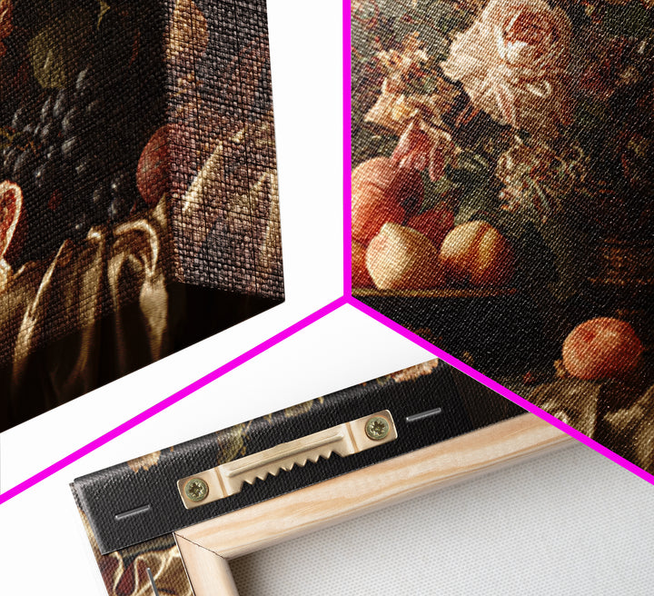 Lavish Banquet Fruit Composition Framed Canvas Print, Baroque Art, Eclectic Wall Art, Living Room Decor, Fine Art, Ornate, BAO-3x2-96