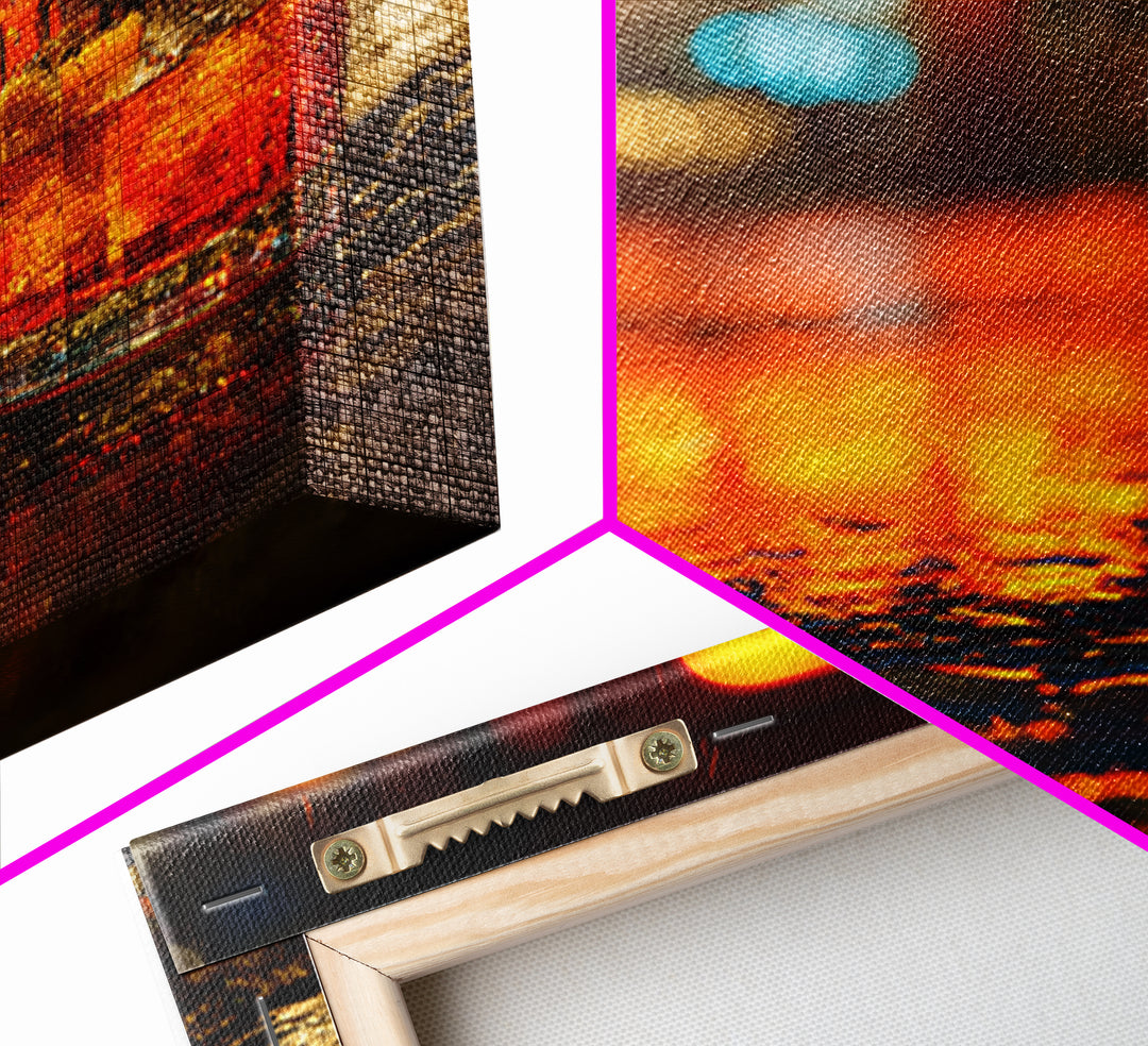 Neon Cocktail Sign Reflected Framed Canvas Print, Bar Art, Textured Painting, Bar Decor, Fine Art, Bar Cart, BAR-1x1-53