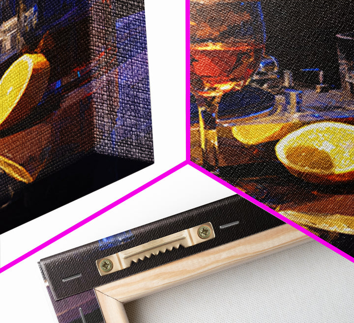 Wine and Record Player Lounge Still Life Framed Canvas Print, Bar Art, Boho Decor, Bar Decor, Oil Painting, Art Print, BAR-1x1-61