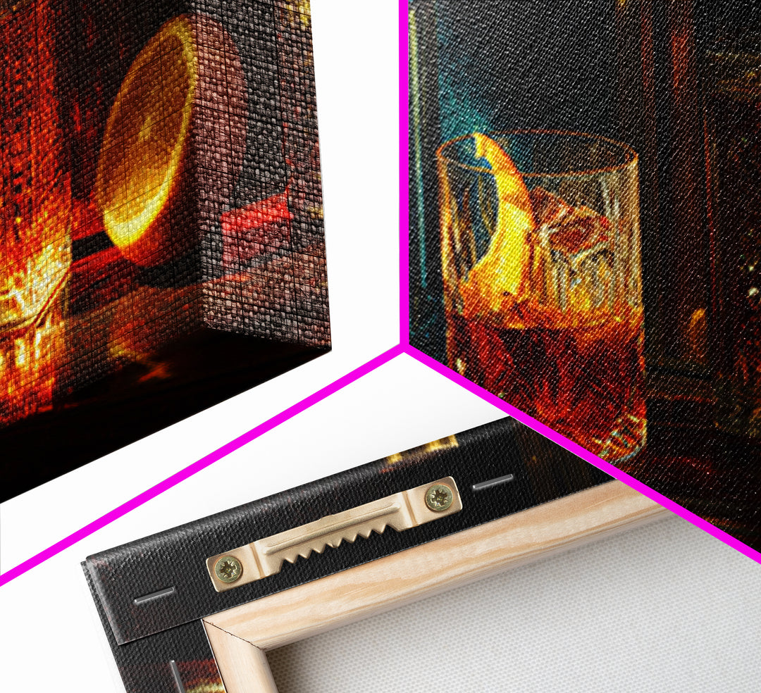 Midnight Manhattan Cocktail Framed Canvas Print, Bar Art, Statement Artwork, Bar Decor, Fine Art, Art Print, BAR-2x1-20