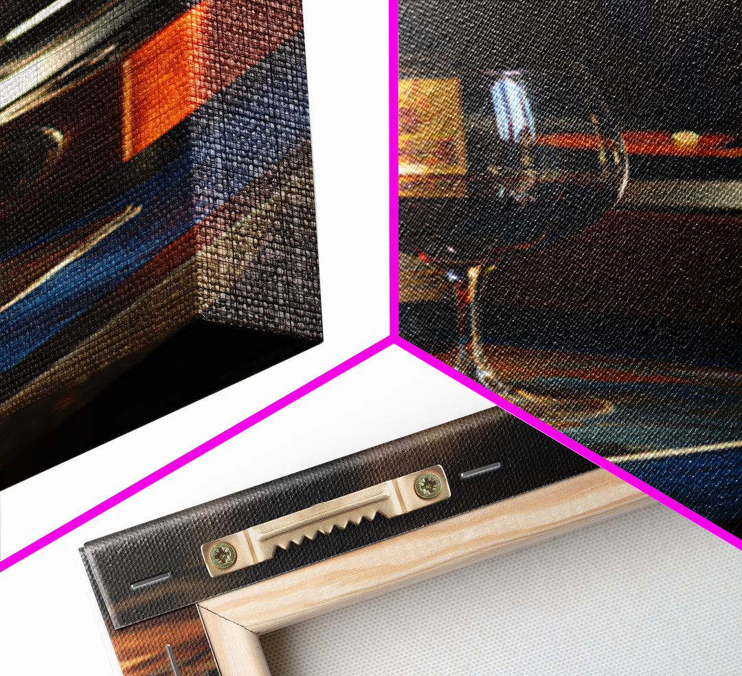 Wine and Record Player Lounge Still Life Framed Canvas Print, Bar Art, Canvas Wall Art, Bar Decor, Oil Painting, BAR-2x3-21