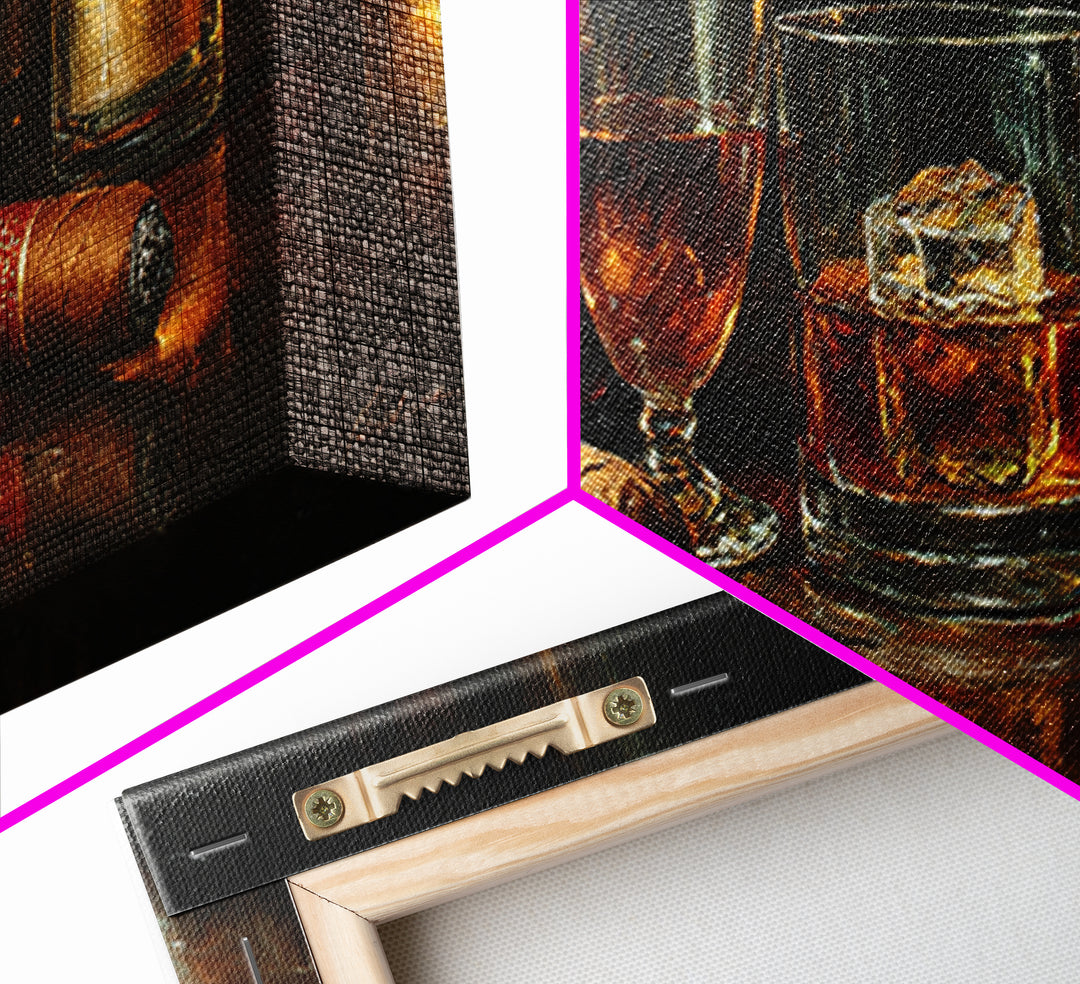 Dark Moody Cigar and Whiskey Still Life Framed Canvas Print, Bar Art, Bar Signs, Bar Decor, Fine Art, Modern Decor, BAR-3x1-1