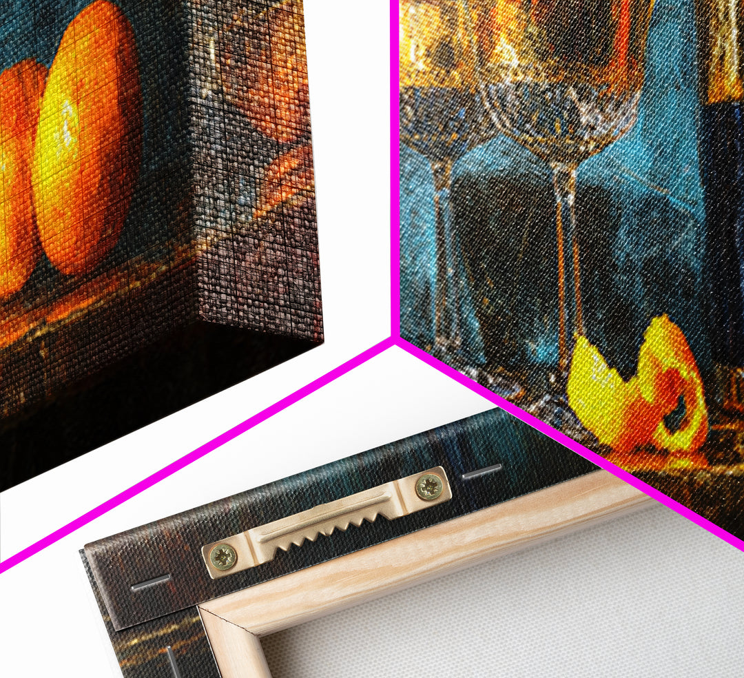 Champagne Coupe Tower Framed Canvas Print, Bar Art, Kitchen Print, Bar Decor, Oil Painting, Fine Art Print, Statement Artwork, BAR-3x1-74