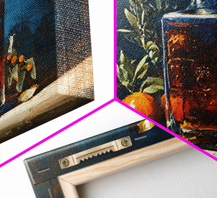 Gin Bottle with Botanicals and Juniper Branches Framed Canvas Print, Bar Art, Canvas Wall Art, Bar Decor, Fine Art, BAR-3x2-59