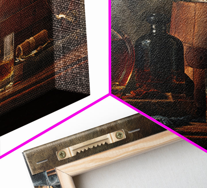 Bourbon Barrel Still Life Framed Canvas Print, Bar Art, Bar Cart Decor, Bar Decor, Oil Painting, Minimalist Decor, BAR-3x2-82