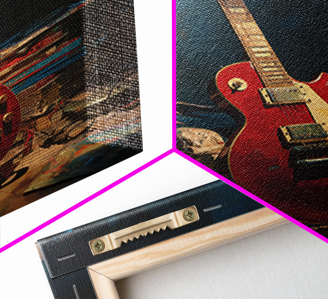 Classic Rock Guitar Still Life Framed Canvas Print, Basement Art, Fine Art Print, Living Room Decor, Fine Art, Retreat, BAS-1x1-29