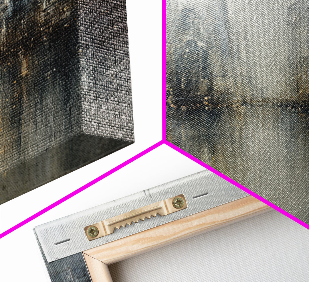 Dark Abstract City Skyline Framed Canvas Print, Basement Art, Western Decor, Living Room Decor, Retreat, Rustic Wall Art, BAS-1x1-7