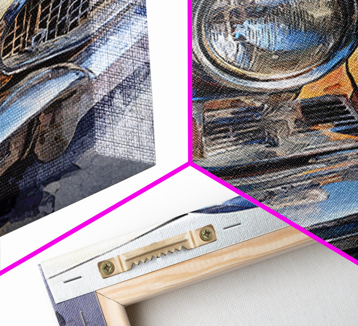 Classic Car Front Grill Closeup Framed Canvas Print, Basement Art, Rustic Wall Art, Living Room Decor, Fine Art, Retreat, BAS-1x1-70