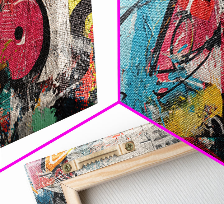 Urban Brick Graffiti Panel Framed Canvas Print, Basement Art, Game Room Decor, Living Room Decor, Fine Art, Retreat, BAS-2x1-67