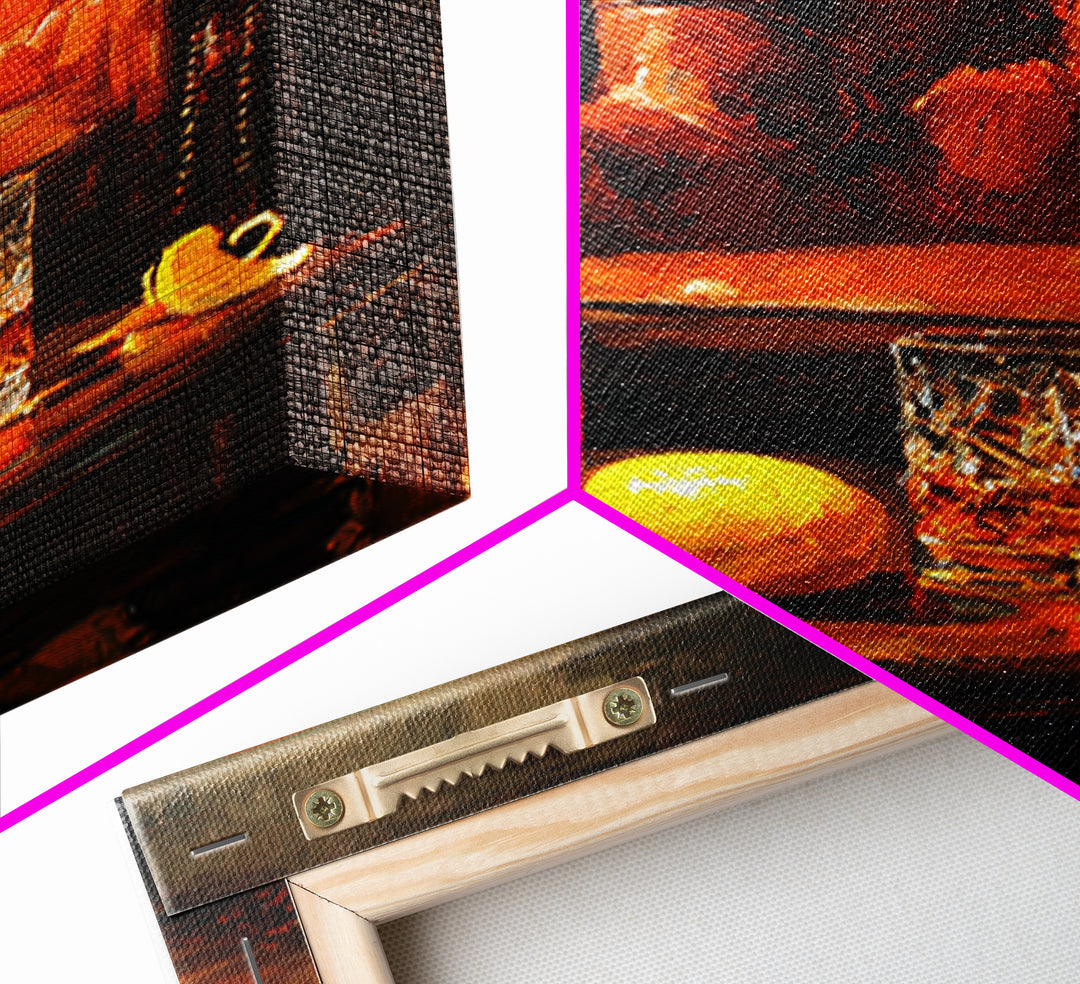 Whiskey Barrel and Leather Chair Mood Painting Canvas Print, Basement Art, Home Decor, Living Room Decor, Oil Painting, Retreat, BAS-2x3-66