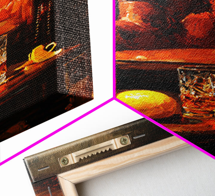 Whiskey Barrel and Leather Chair Mood Painting Canvas Print, Basement Art, Home Decor, Living Room Decor, Oil Painting, Retreat, BAS-2x3-66