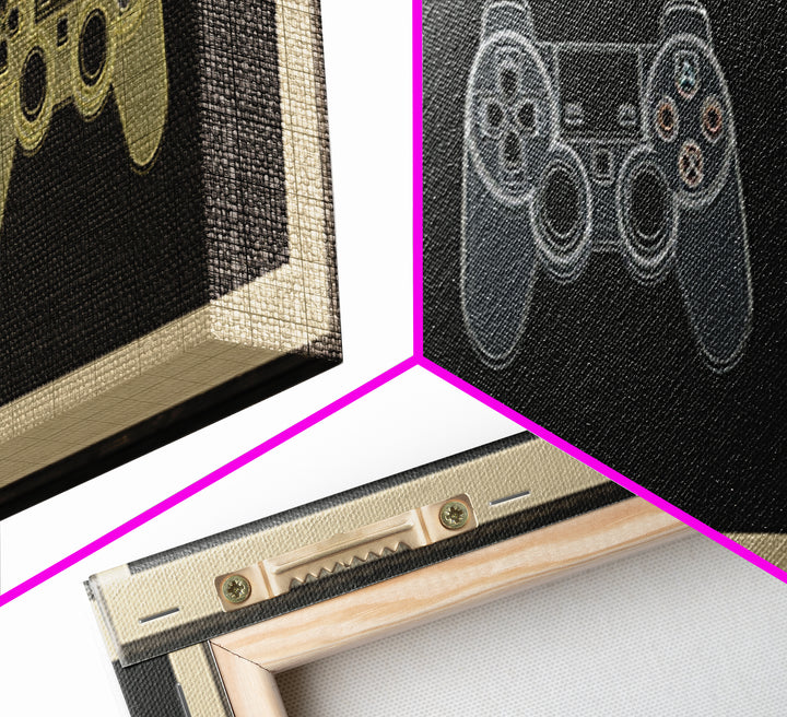 Neon Game Controller Icon on Black Background Canvas Print, Basement Art, Western Decor, Living Room Decor, Fine Art, Retreat, BAS-3x1-13