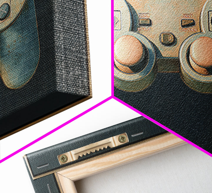 Neon Game Controller Icon on Black Background Canvas Print, Basement Art, Cocktail Art, Living Room Decor, Fine Art, Retreat, BAS-3x2-49