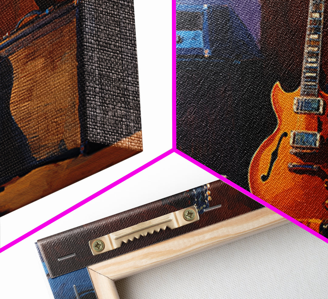 Classic Rock Guitar Still Life Framed Canvas Print, Basement Art, Custom Wall Art, Living Room Decor, Fine Art, Retreat, BAS-3x2-9