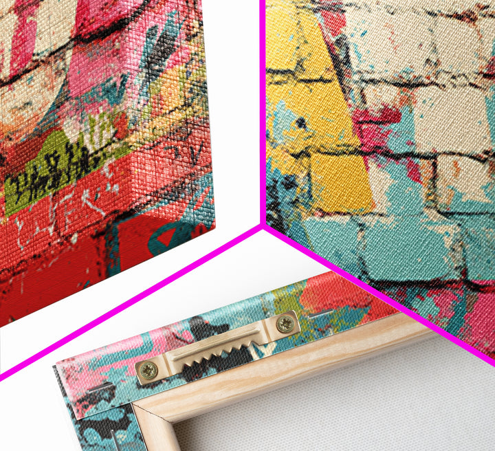 Urban Brick Graffiti Panel Framed Canvas Print, Basement Art, Minimalist Decor, Living Room Decor, Fine Art, Retreat, BAS-3x2-99