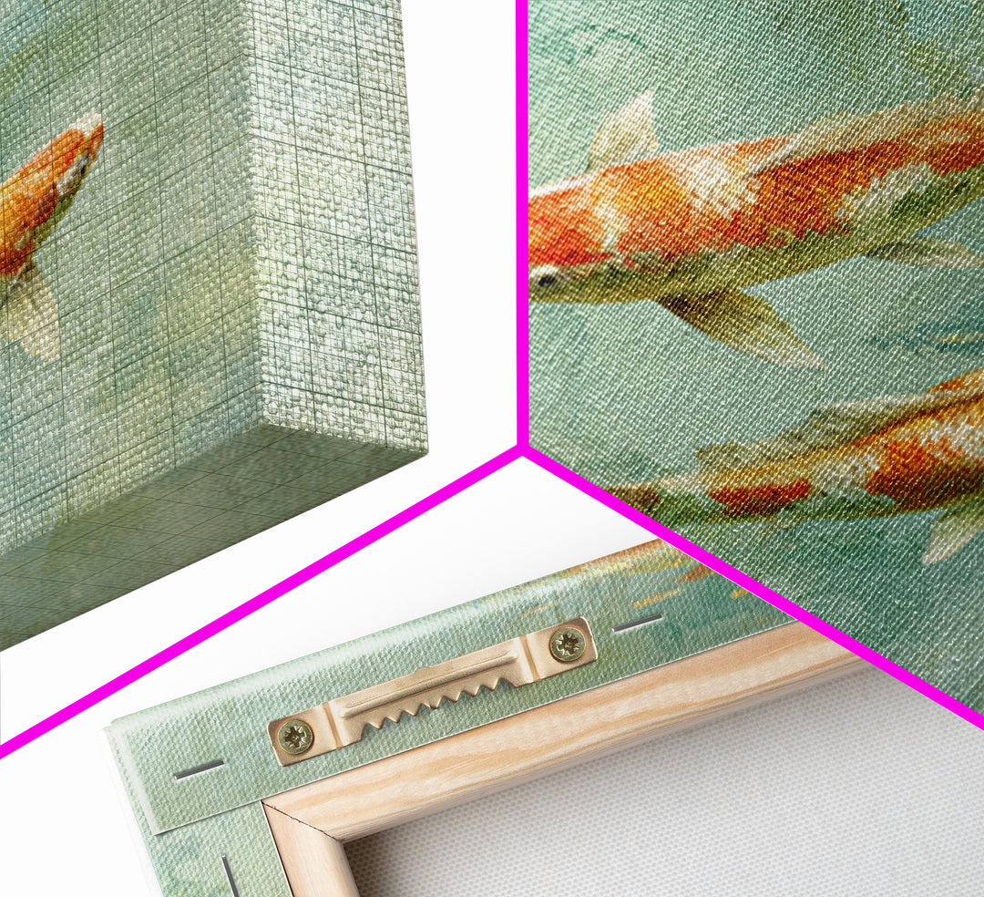 Minimal Koi Fish Swimming Through Clear Water Framed Canvas Print, Bathroom Art, Gallery Decor, Bathroom Decor, Fine Art, Spa, BAT-1x1-32