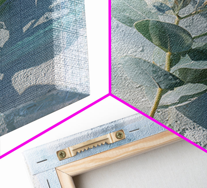 Sunlit Window Plant Shadow on Plaster Framed Canvas Print, Bathroom Art, Unique Wall Art, Bathroom Decor, Abstract Art, Spa, BAT-1x1-42
