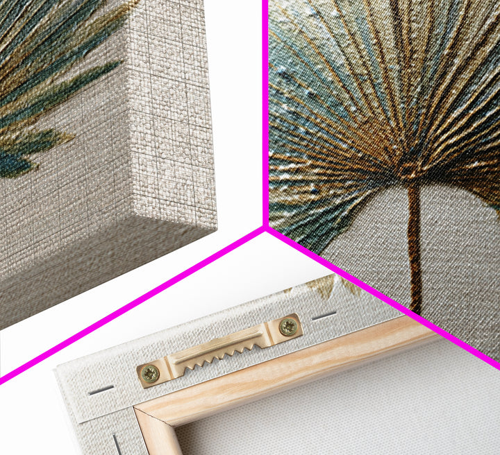 Simple Palm Frond on Off White Linen Framed Canvas Print, Bathroom Art, Dog Portrait, Bathroom Decor, Spa, Minimalist Wall Art, BAT-1x1-47