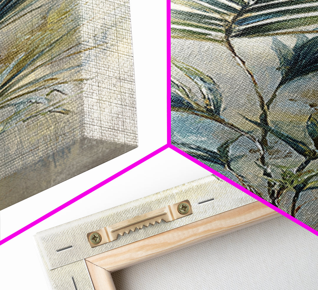 Simple Palm Frond on Off White Linen Framed Canvas Print, Bathroom Art, Bathroom Decor, Abstract Art, Spa, Modern Wall Art, BAT-1x3-83