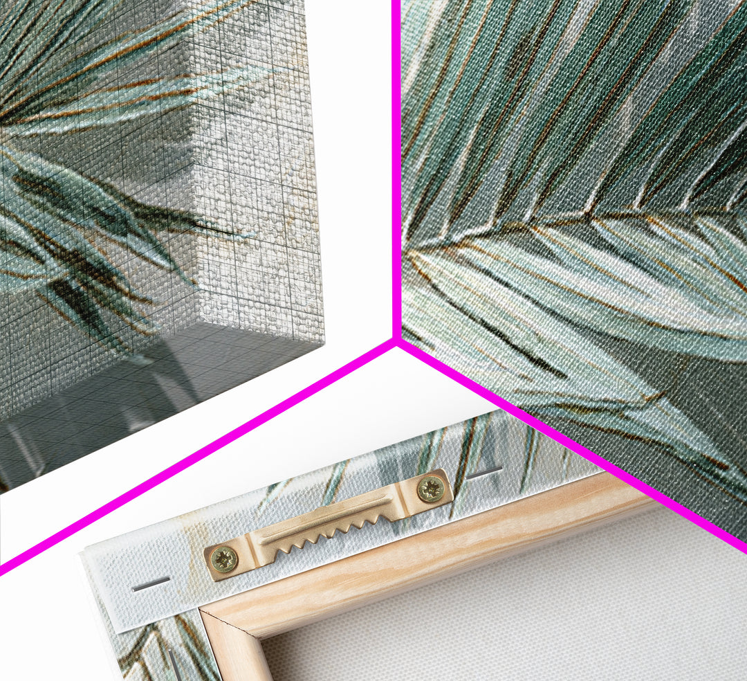 Simple Palm Frond on Off White Linen Framed Canvas Print, Bathroom Art, Bathroom Art Decor, Bathroom Decor, Abstract Art, Spa, BAT-2x1-19