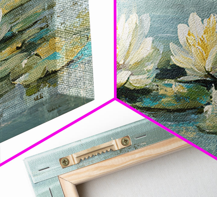 Lotus Flower Floating on Calm Water Framed Canvas Print, Bathroom Art, Wall Art, Bathroom Decor, Fine Art, Spa, Dog Portrait, BAT-2x1-40